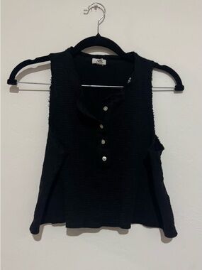 Aerie Black Ribbed Cropped Tank Top With 4 Buttons Size XS Oversized Flowy
